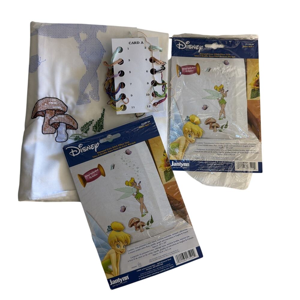Disney Tinker Bell Stamped Cross Stitch Pair of Pillow Cases Cover Kit 1135-24